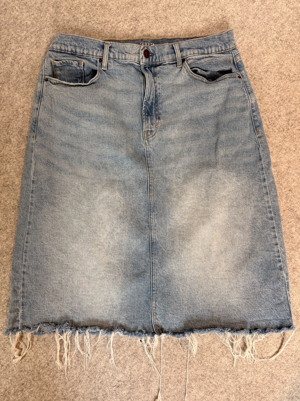 a.n.a A New Approach High Rise Denim Midi Skirt Frayed Hem Women’s Size 14
